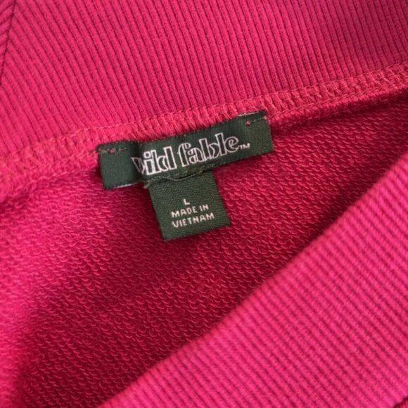 Wild Fable Hot Pink V-Neck Cropped Balloon Sleeve Sweatshirt Juniors Size Large - Picture 4 of 5